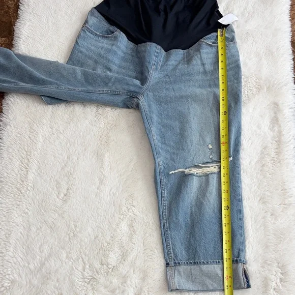 Isabel Vintage Maternity Distressed Blue Denim Capri Jeans with Panel,Size 16. - Picture 12 of 14